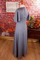 70s Boho Maxikleid silbergrau