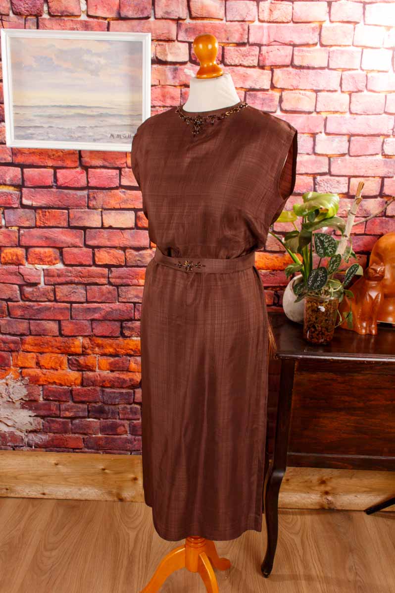 60s Schlauchkleid braun Schimmer