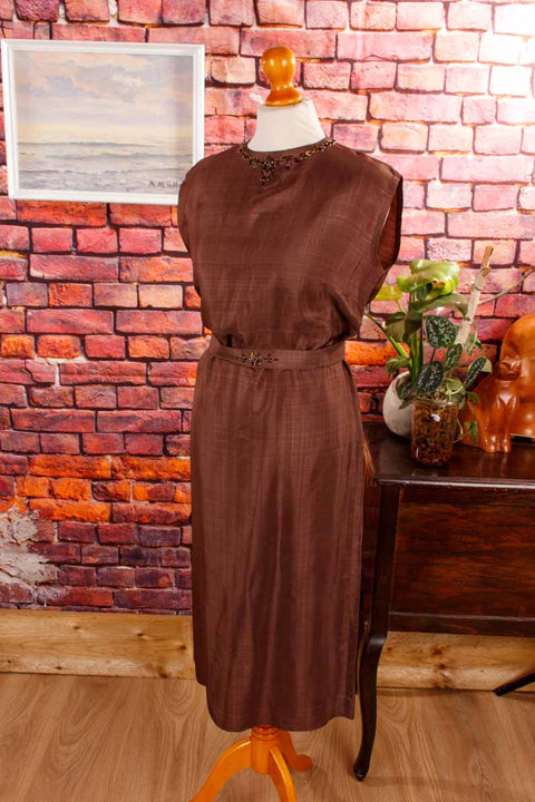 60s Schlauchkleid braun Schimmer