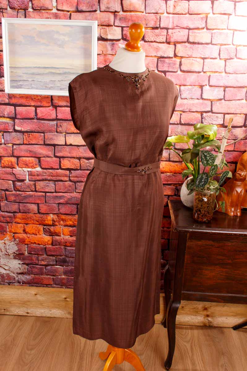 60s Schlauchkleid braun Schimmer