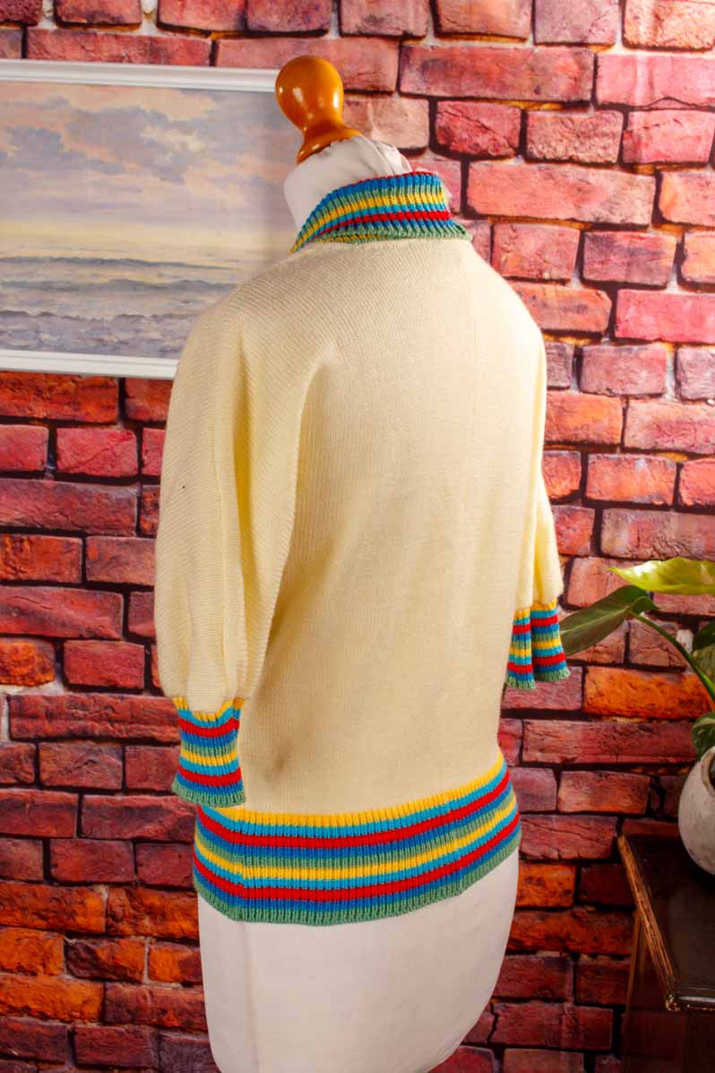 60s Strickjacke gelb Ringel