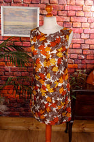 60s Shiftkleid braun Blättermuster