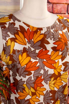 60s Shiftkleid braun Blättermuster