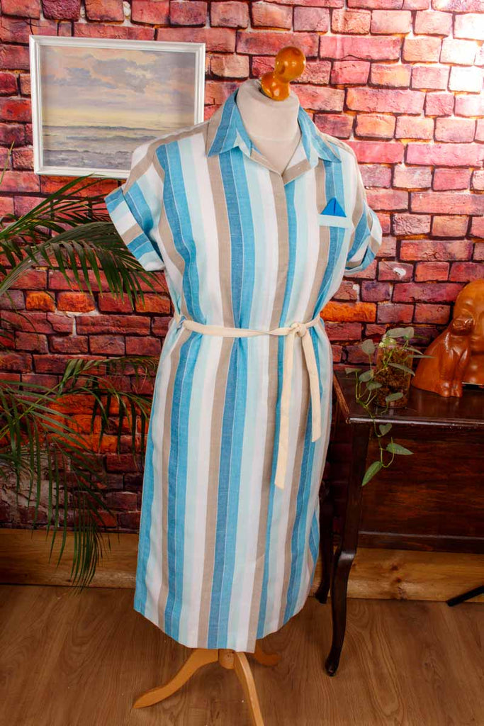 Hauskleid Streifenmuster blau