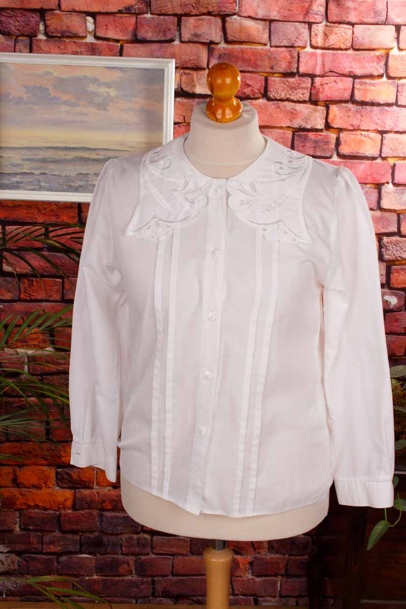 80s Bluse weiß Spitzenkragen