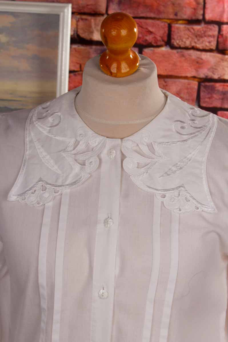80s Bluse weiß Spitzenkragen