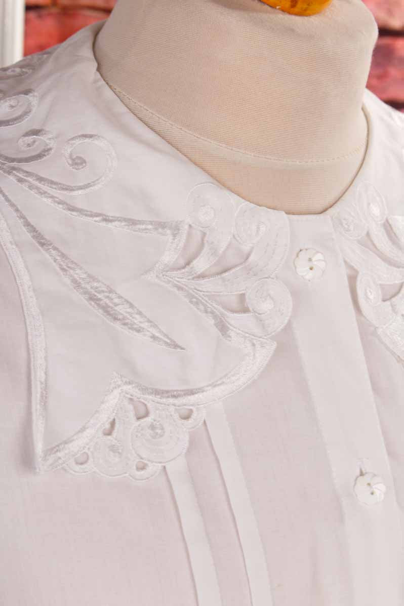 80s Bluse weiß Spitzenkragen