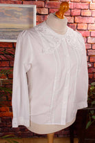 80s Bluse weiß Spitzenkragen
