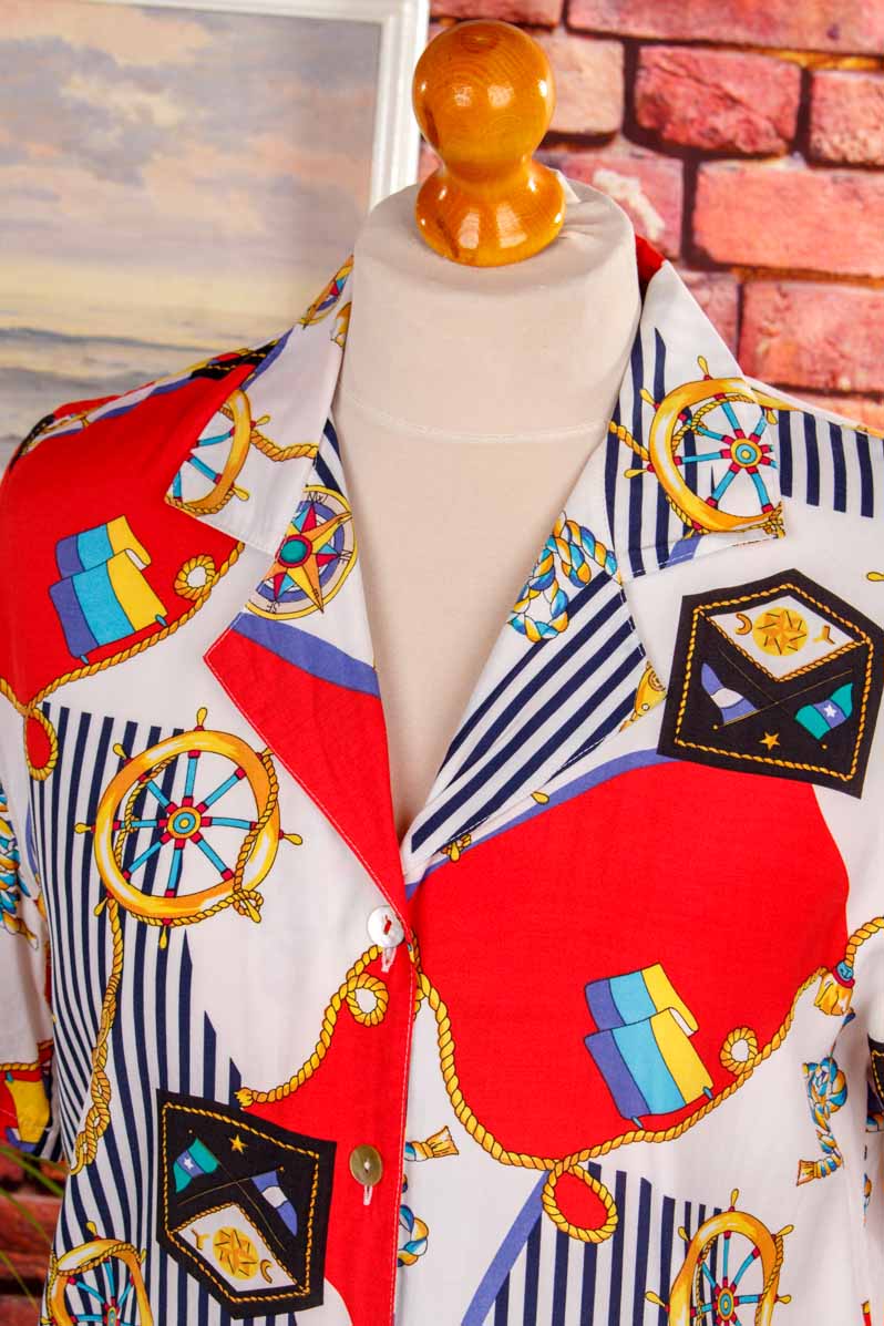 Vintage Viskosebluse maritim