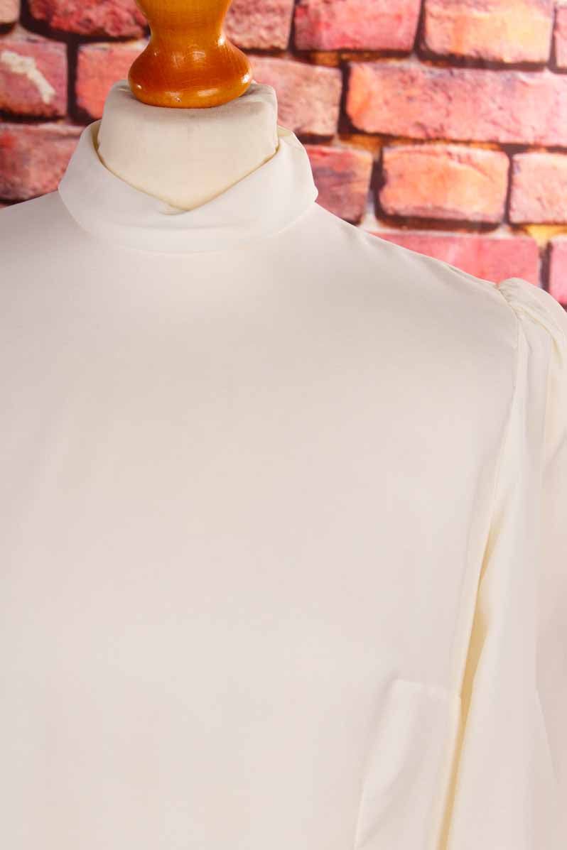 60s Bluse creme Stehkragen
