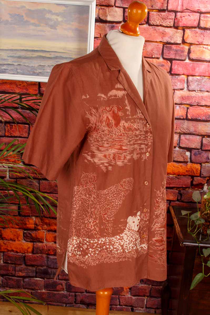 70s Safari Bluse Tiermuster