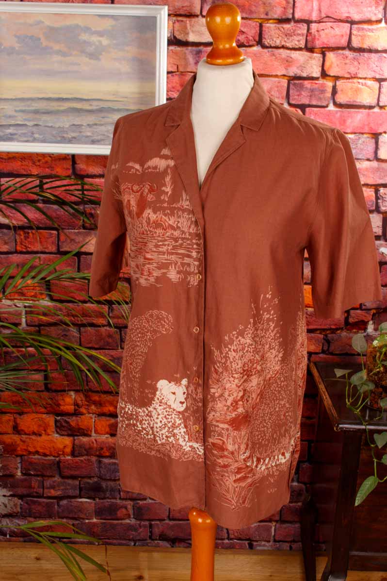 70s Safari Bluse Tiermuster