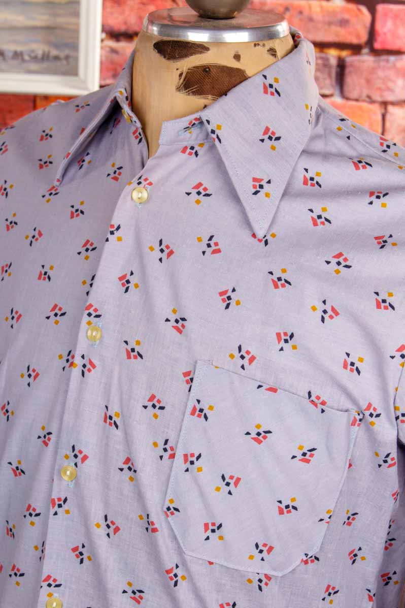 70s Disco Hemd blau Muster