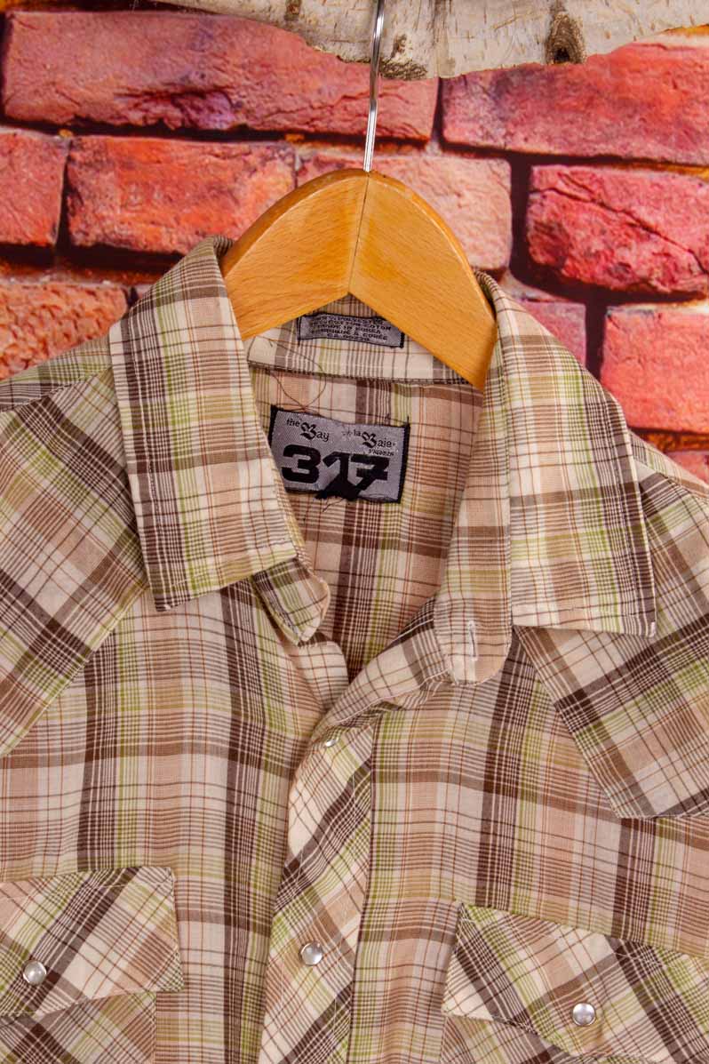 70s Westernhemd grün braun kariert