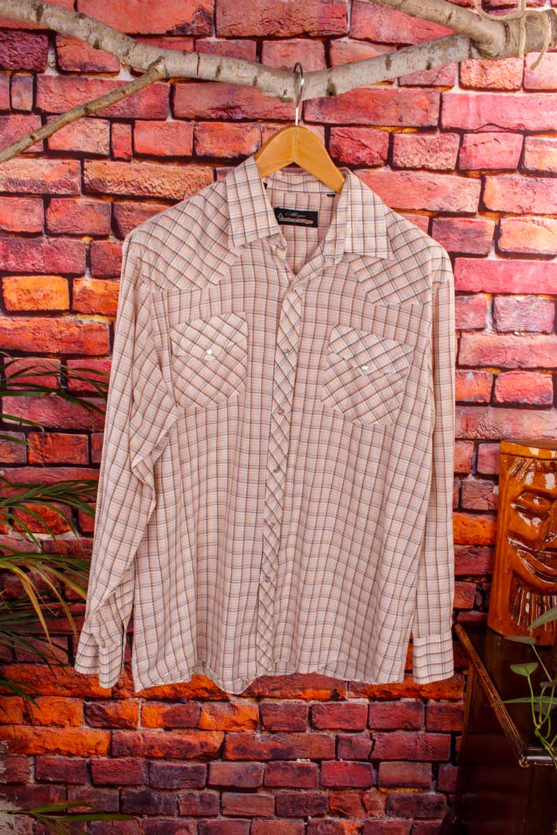 70s Westernhemd beige kariert