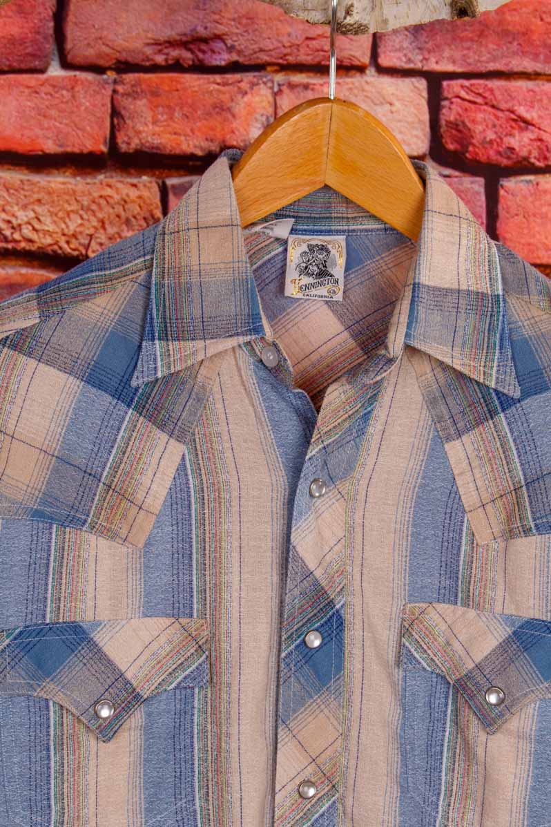 70s Westernhemd blau kariert