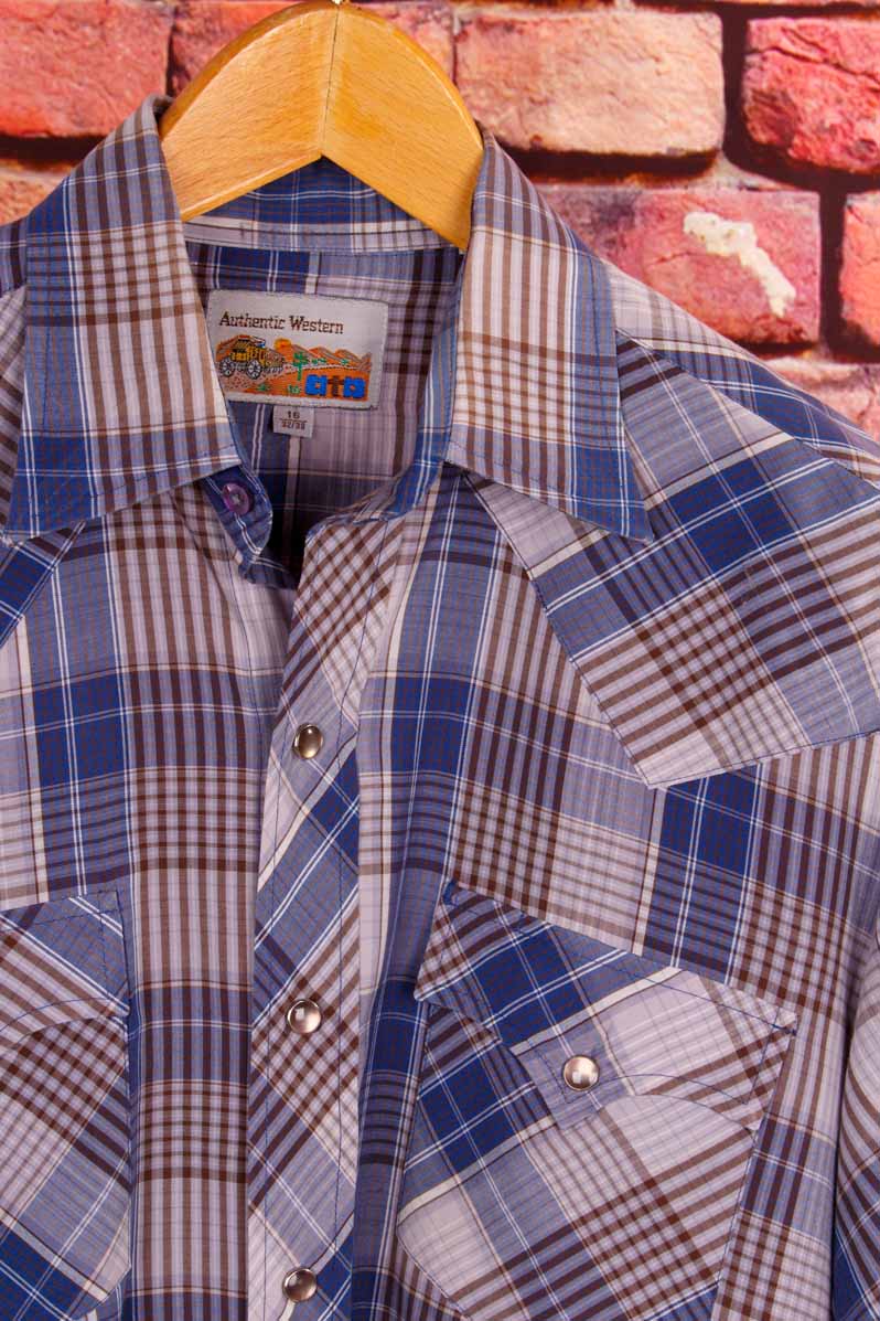 70er Westernhemd blau kariert