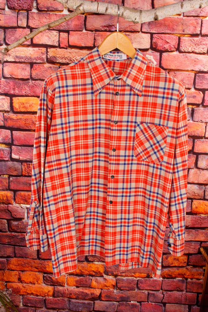 60s Baumwoll Hemd rot kariert