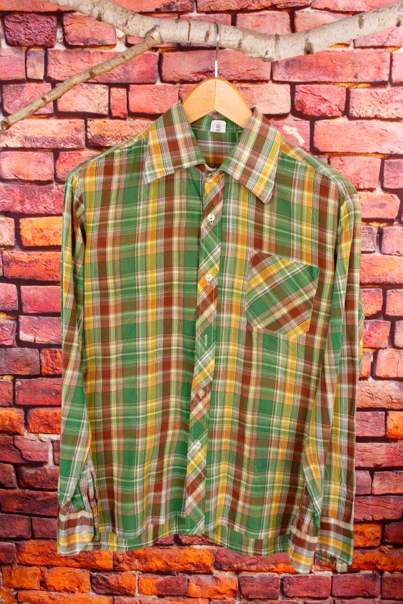 70s Baumwoll Hemd grün kariert