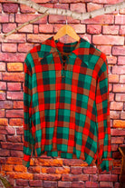70s Schnür-Shirt rot grün kariert