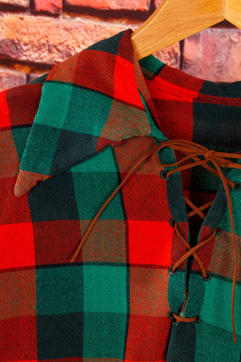 70s Schnür-Shirt rot grün kariert