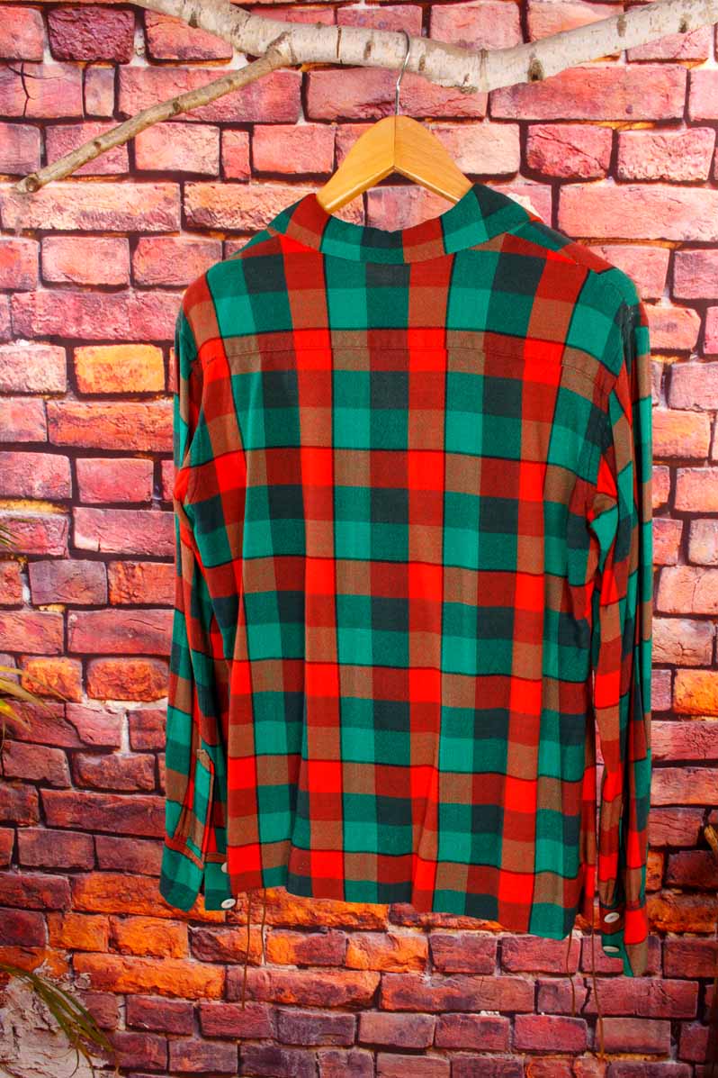 70s Schnür-Shirt rot grün kariert