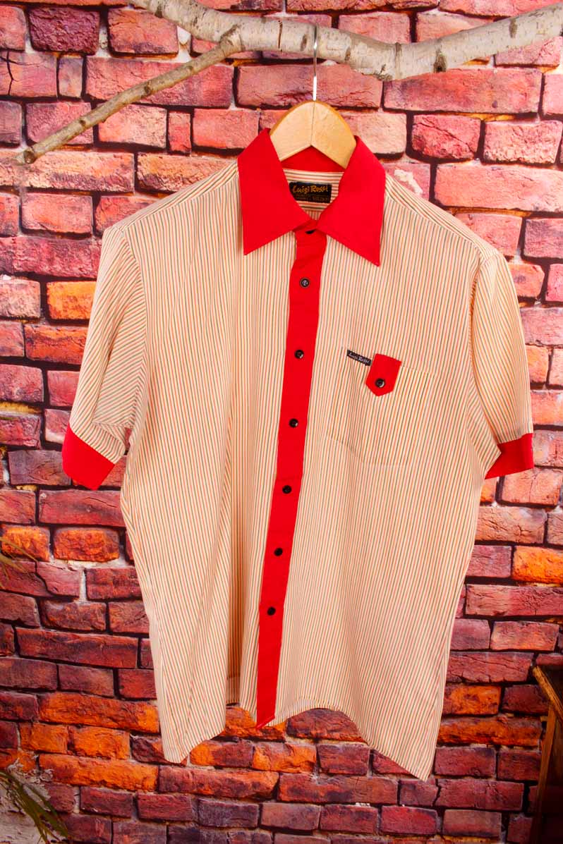 70s Kurzarm Hemd rot Streifen