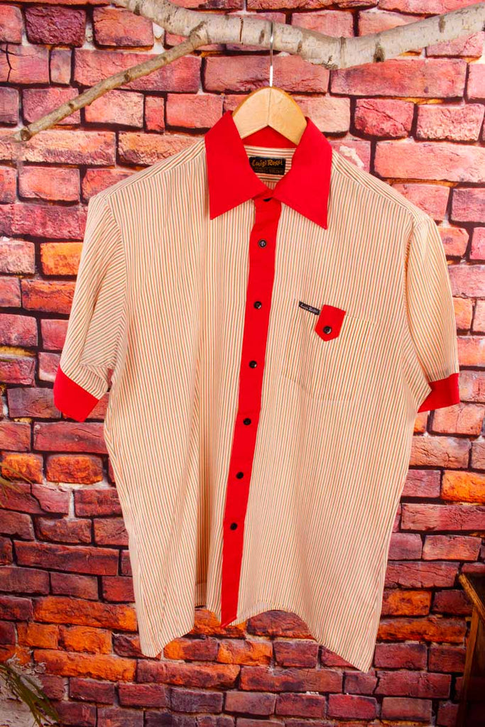 70s Kurzarm Hemd rot Streifen