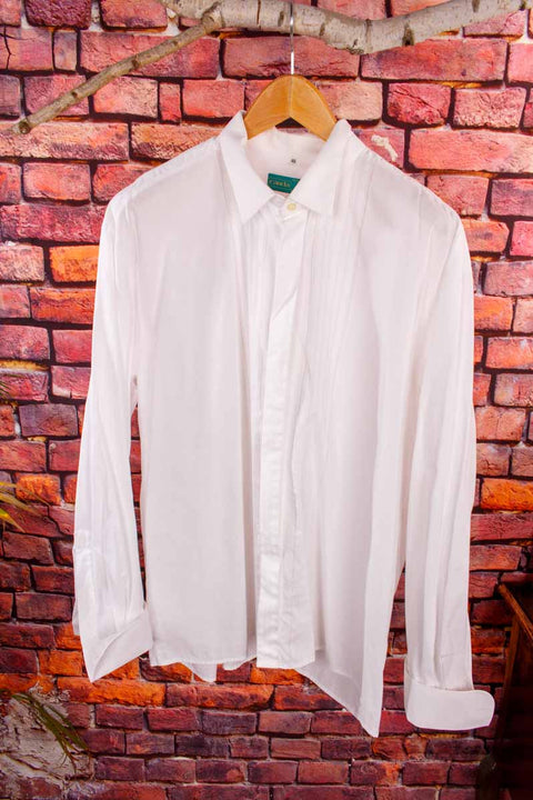 Smokinghemd weiß Goldstreifen