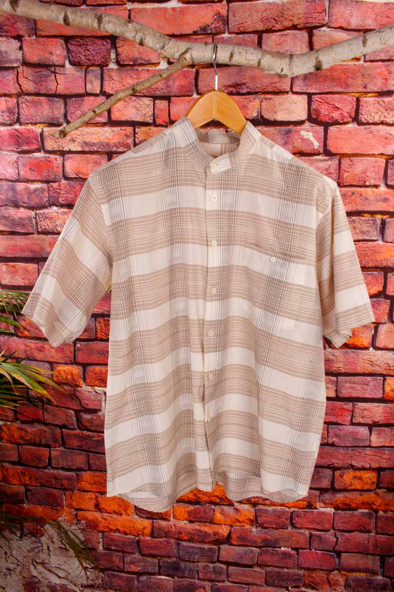 Boho Hemd kragenlos beige kariert