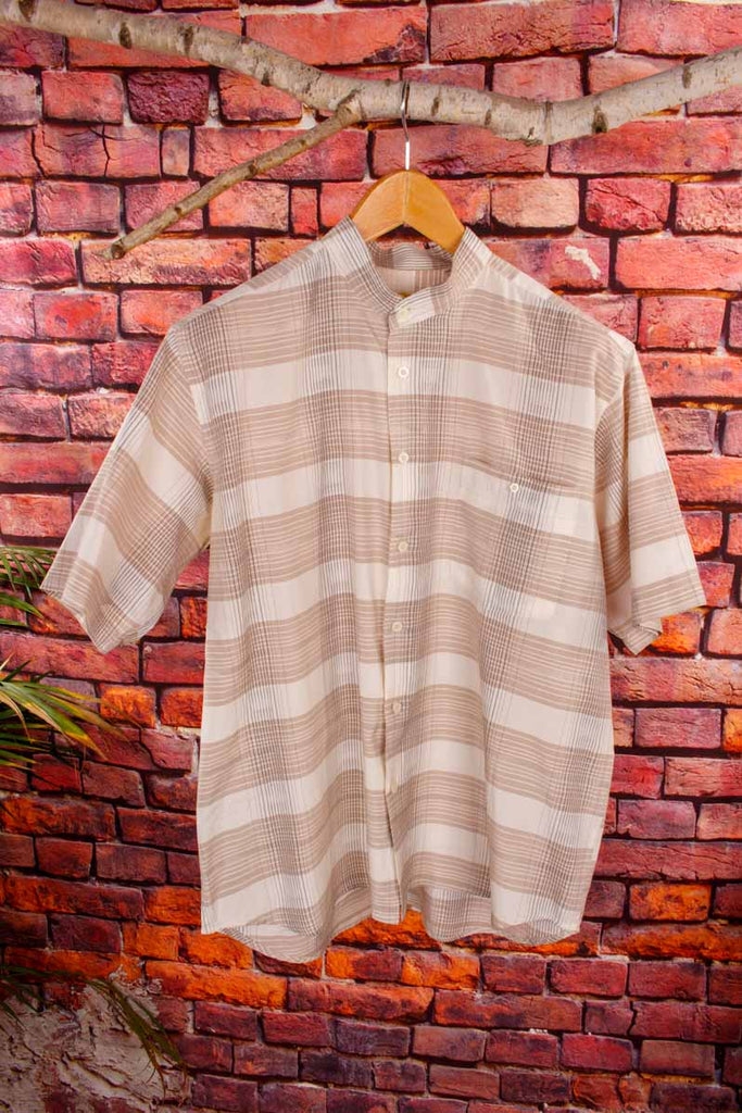 Boho Hemd kragenlos beige kariert