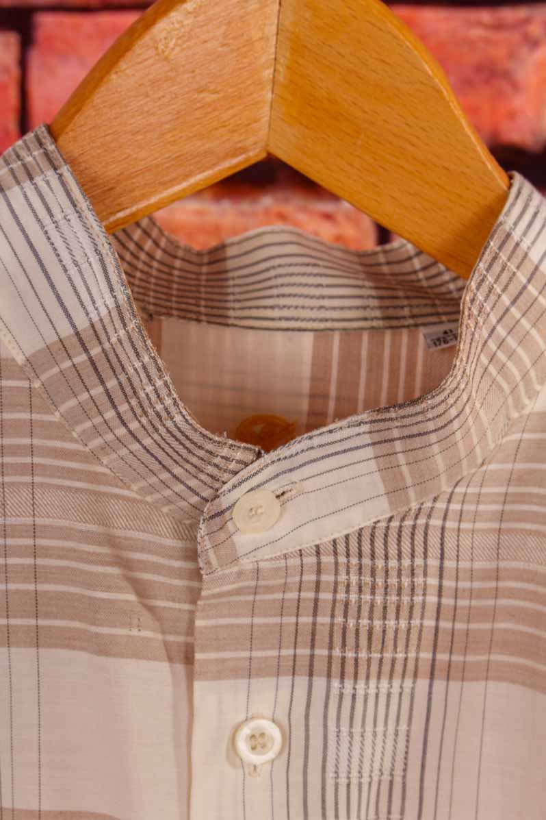 Boho Hemd kragenlos beige kariert