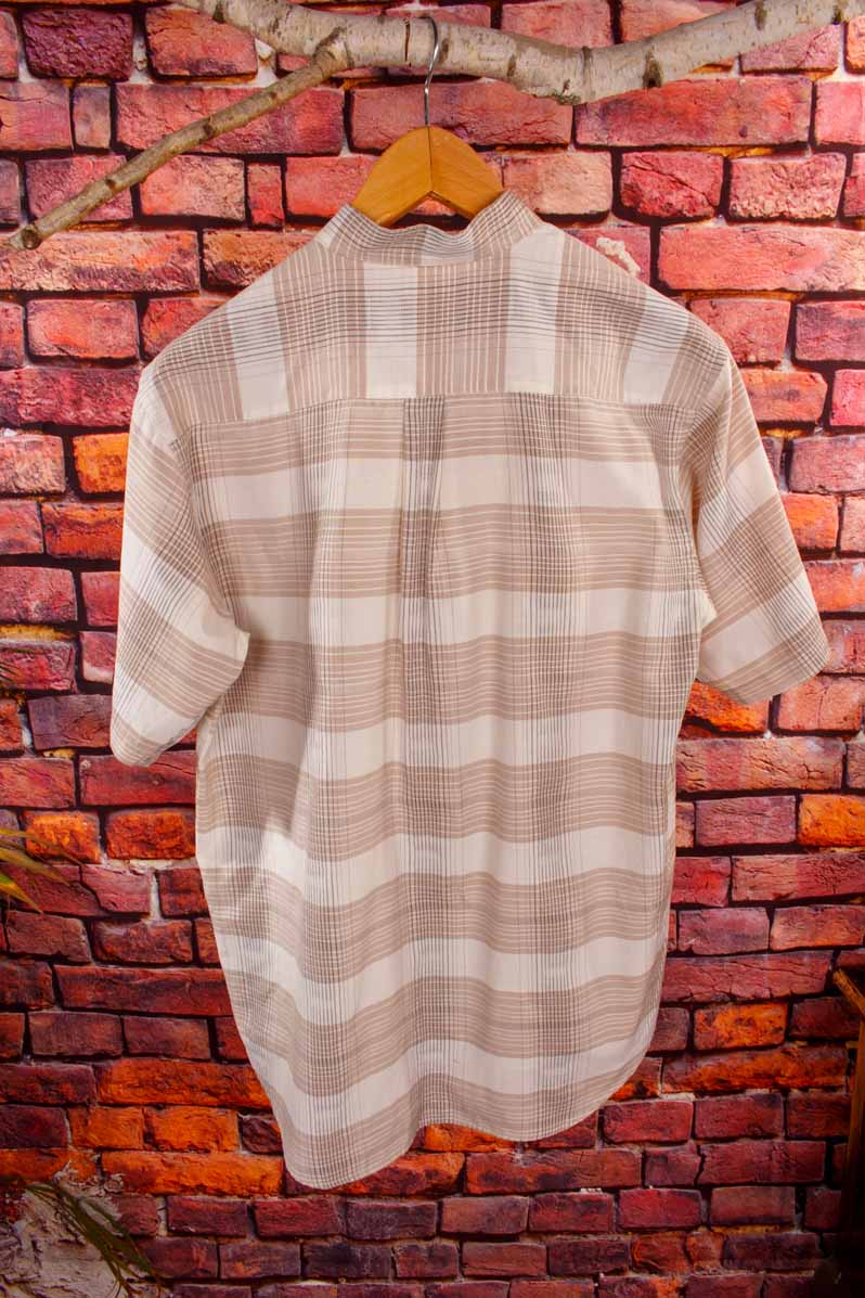 Boho Hemd kragenlos beige kariert