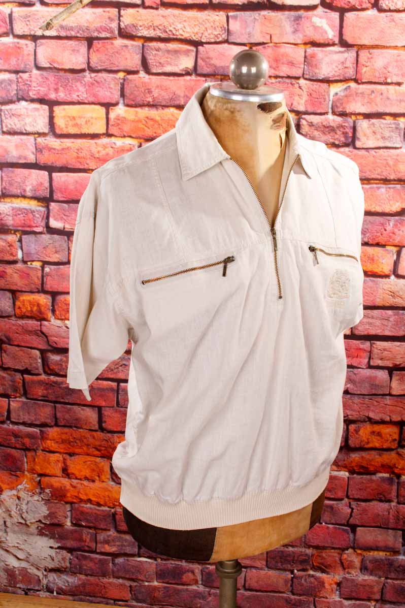 90s Poloshirt beige Leinenmix