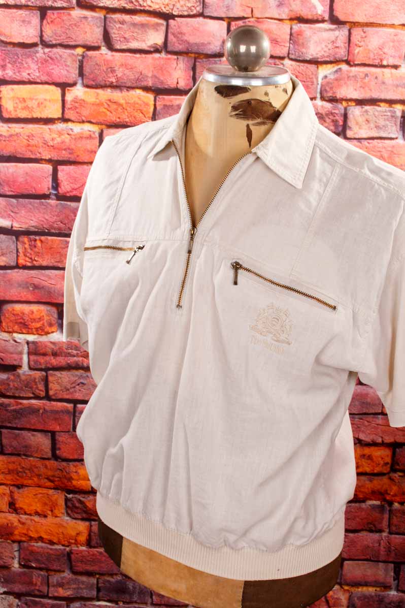 90s Poloshirt beige Leinenmix