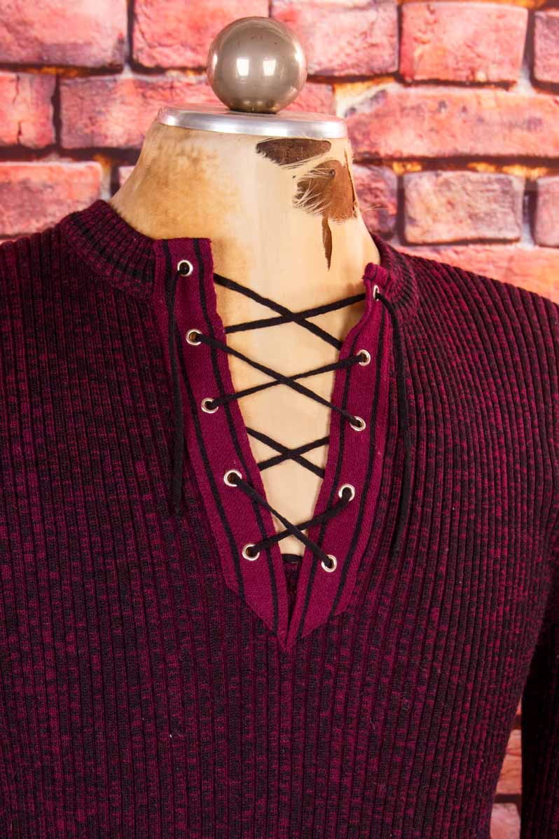 Boho Schnürpulli lila Strick