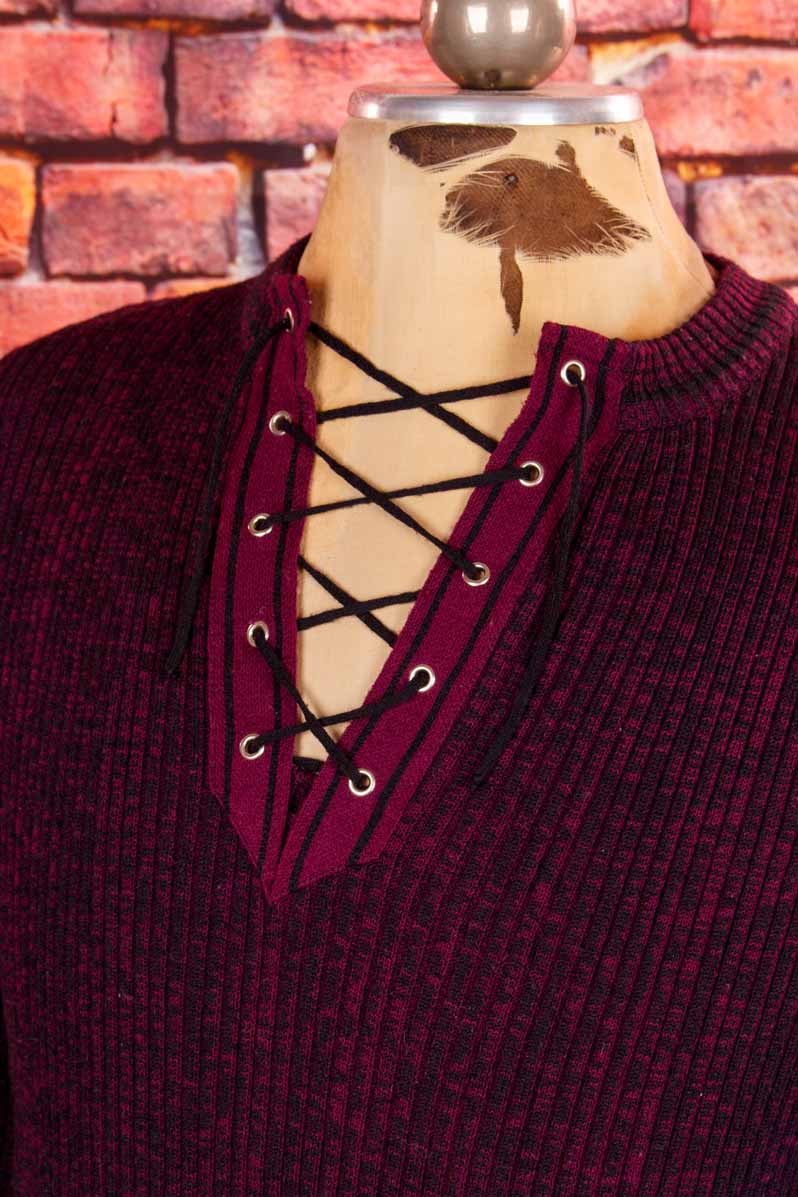 Boho Schnürpulli lila Strick