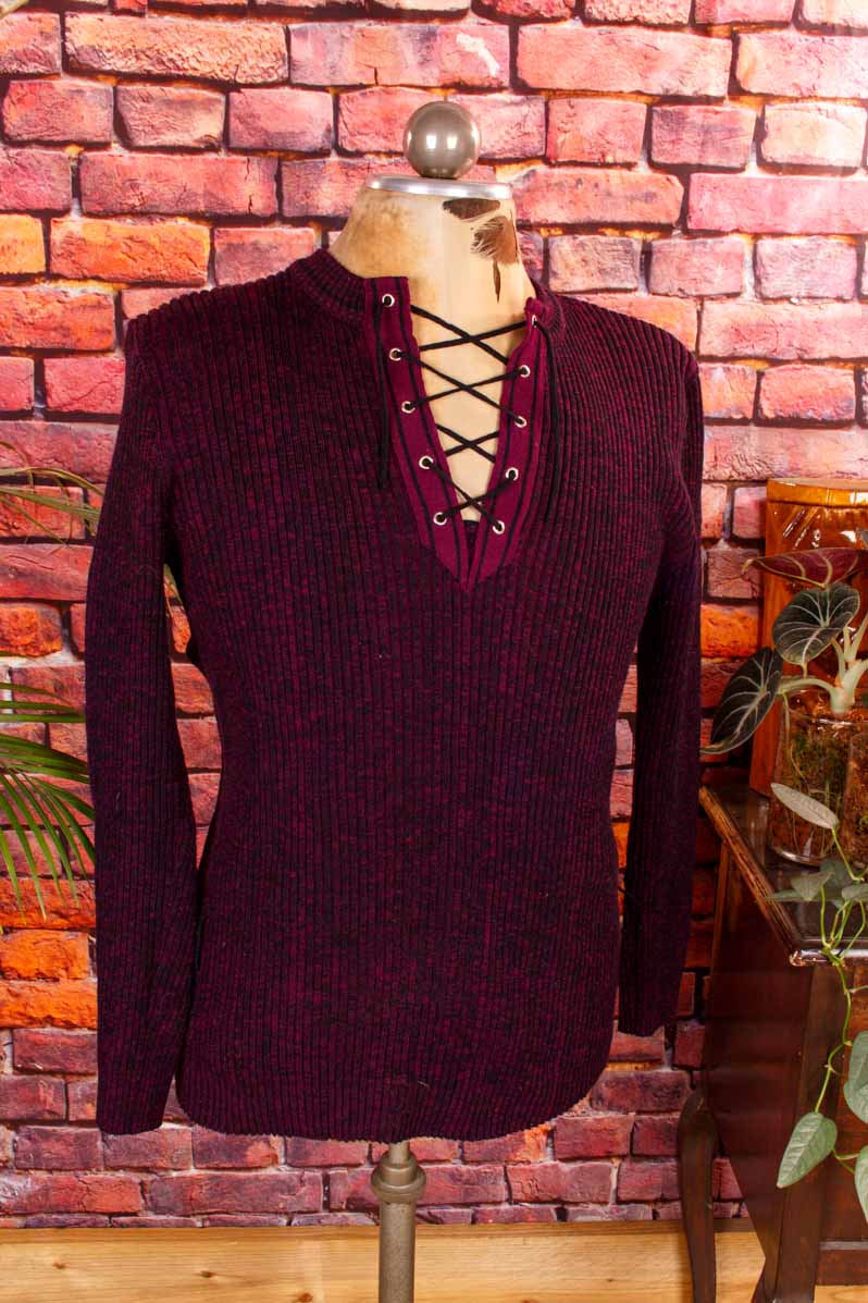 Boho Schnürpulli lila Strick