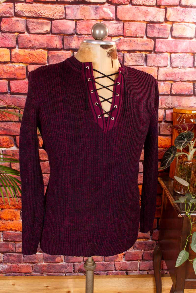 Boho Schnürpulli lila Strick