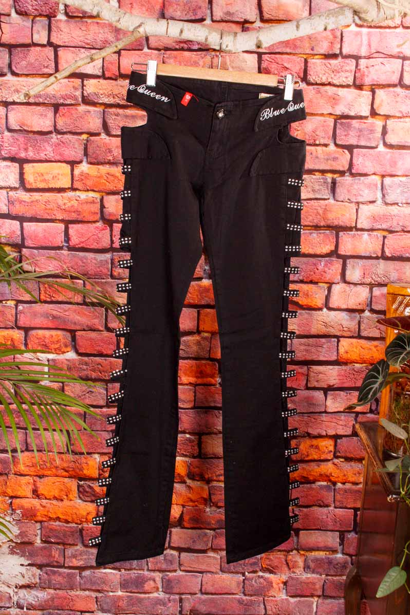 Sexy Cut Out Jeans schwarz Strass