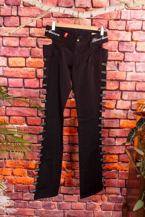 Sexy Cut Out Jeans schwarz Strass