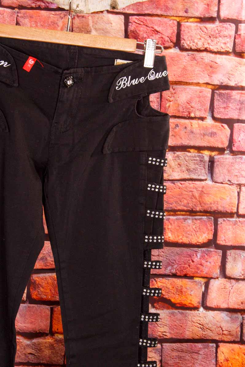 Sexy Cut Out Jeans schwarz Strass