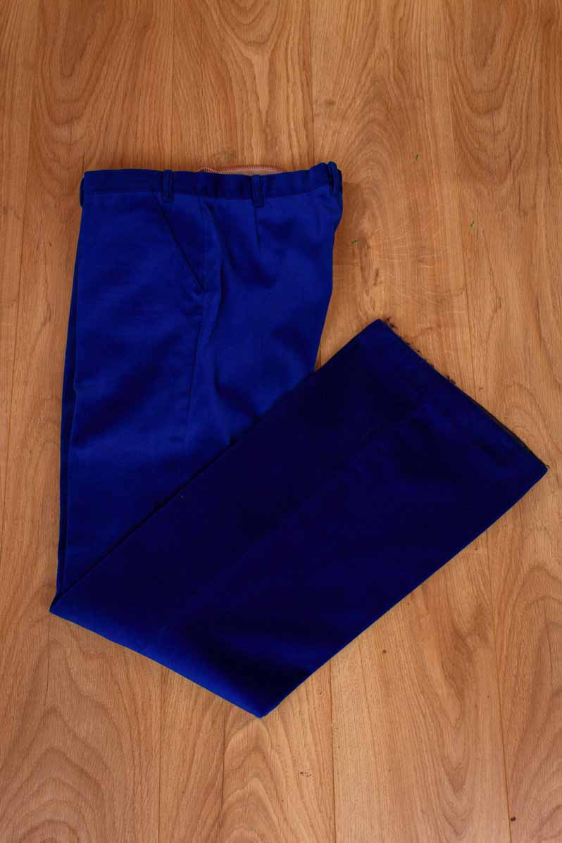 70s royalblau Samt Schlaghose