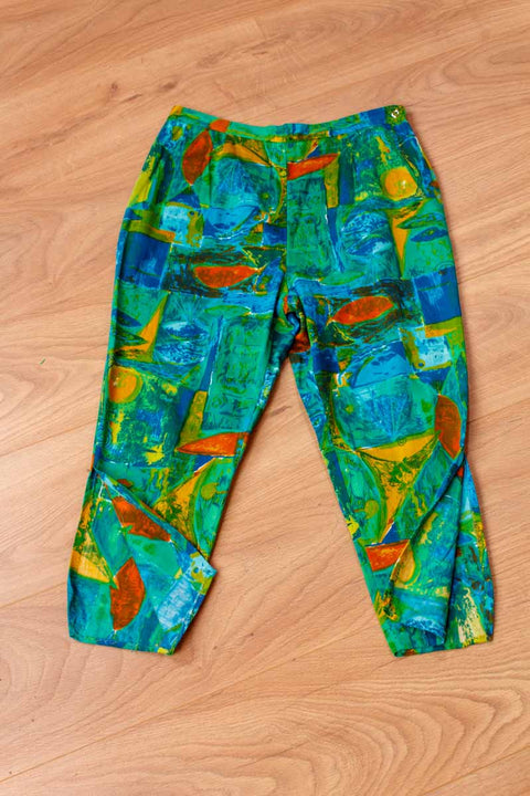 Vintage Caprihose grün bunt