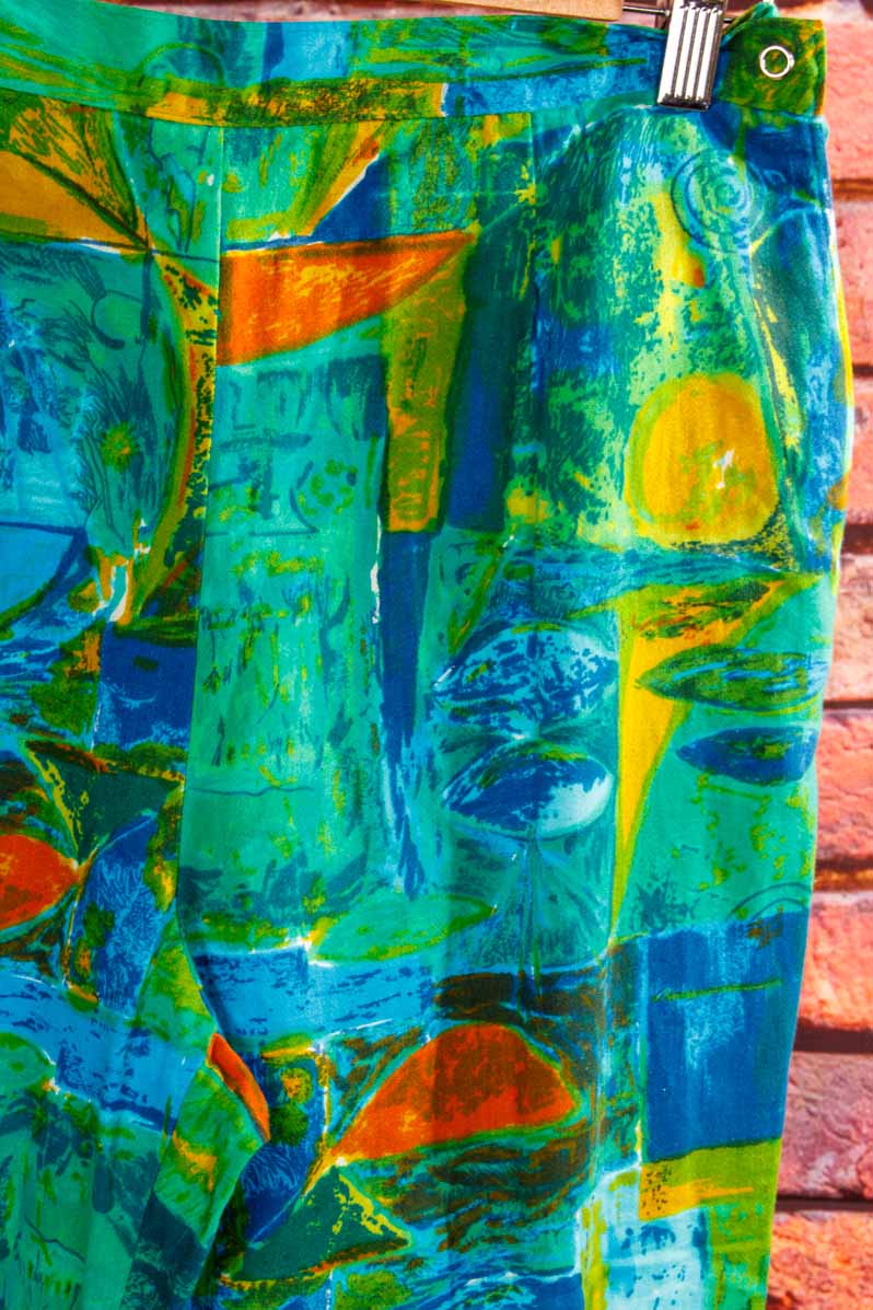 Vintage Caprihose grün bunt