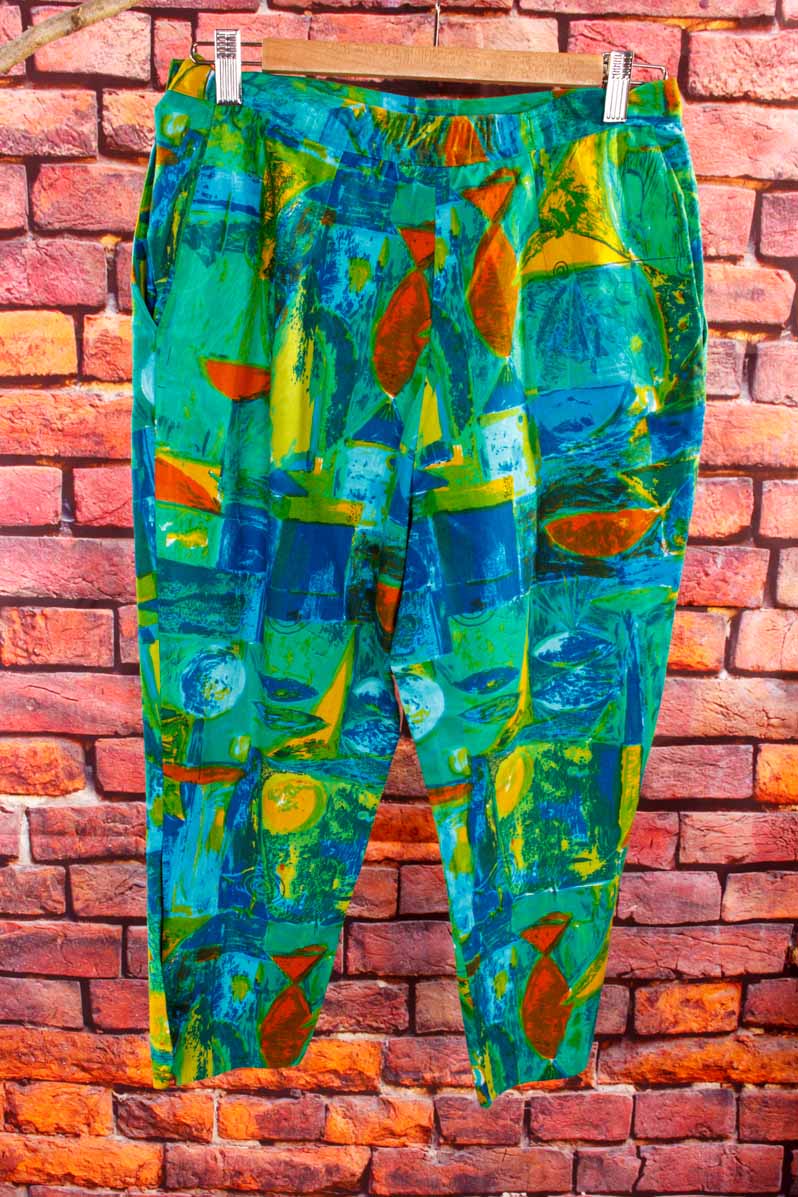 Vintage Caprihose grün bunt