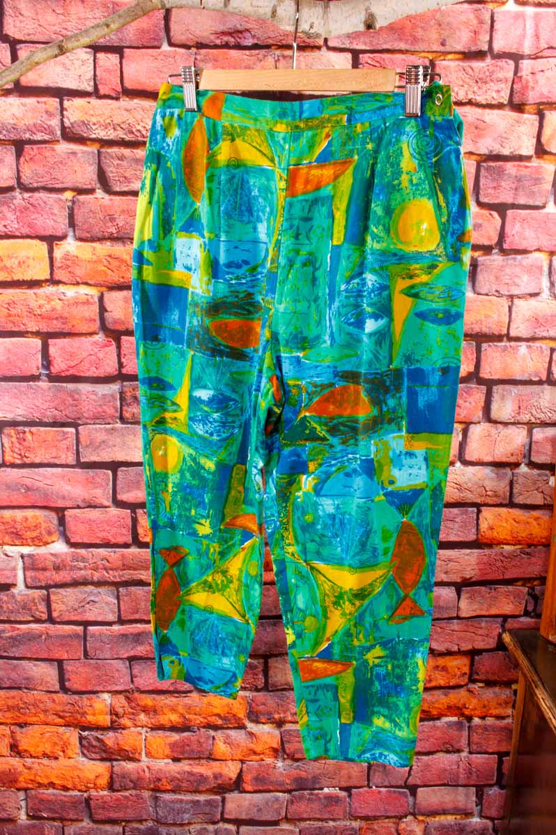 Vintage Caprihose grün bunt