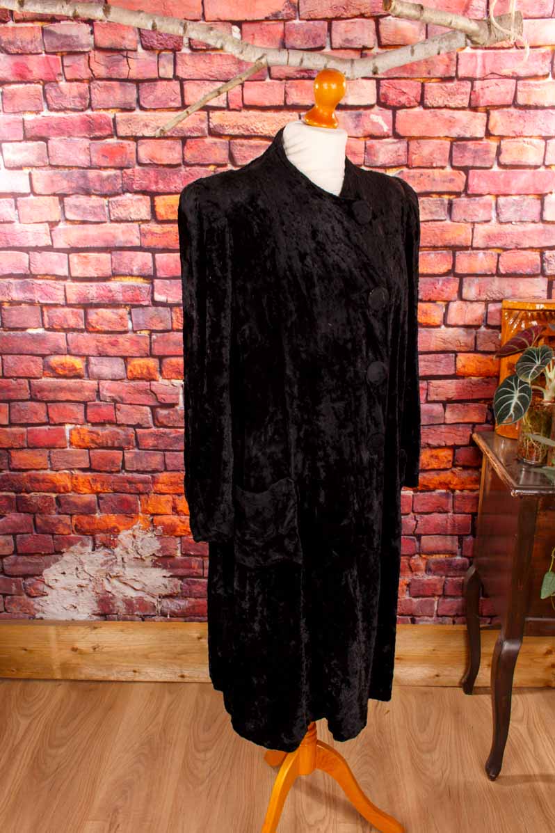 1920s Plüschfell Mantel schwarz