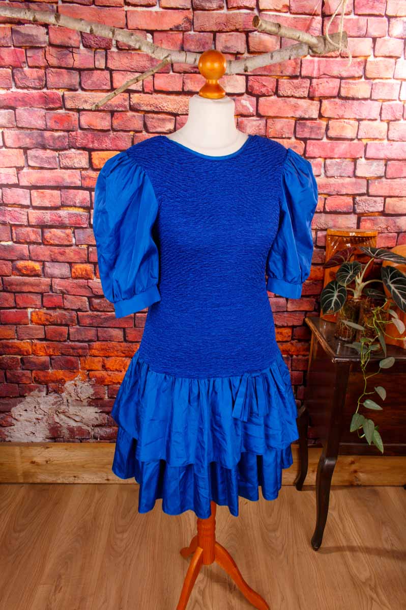 80s Cocktailkleid blau Rüschen