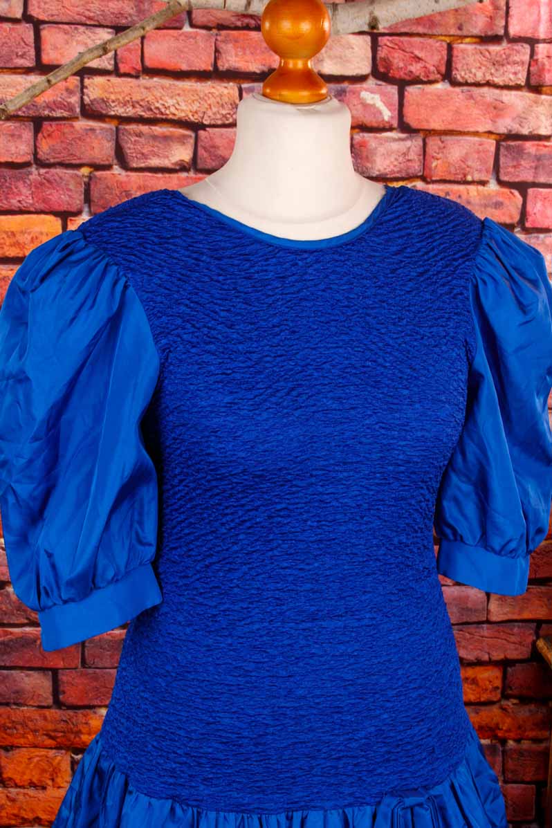 80s Cocktailkleid blau Rüschen
